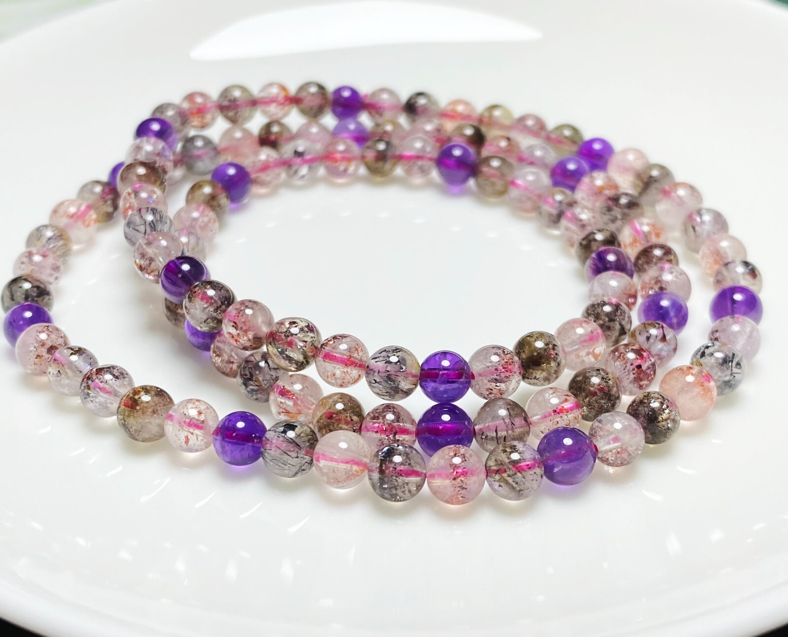 5.1mm Natural Super Seven 7 Rutilated Amethyst Crystal Beads Bracelet AAAA C10