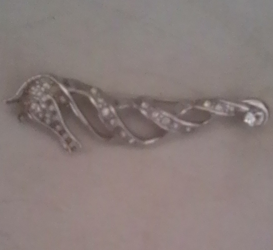 Silver Tone Rhinestone Swirl Brooch Pin, Clear Stones, Metal Jewelry