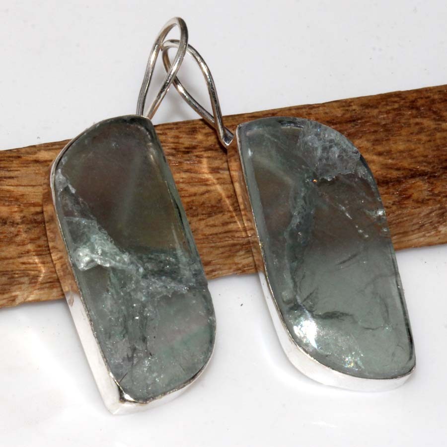 925 Silver Plated Fluorite Jewellery Earrings Handmade Gemstone Size 1.8″ GW