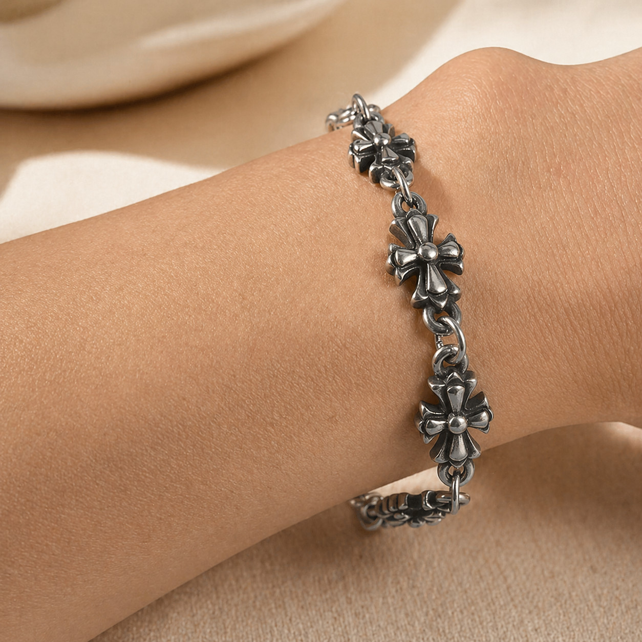 Gothic Cross Floral Bracelet Unisex Zinc Alloy Chain Link Fashion Jewellery