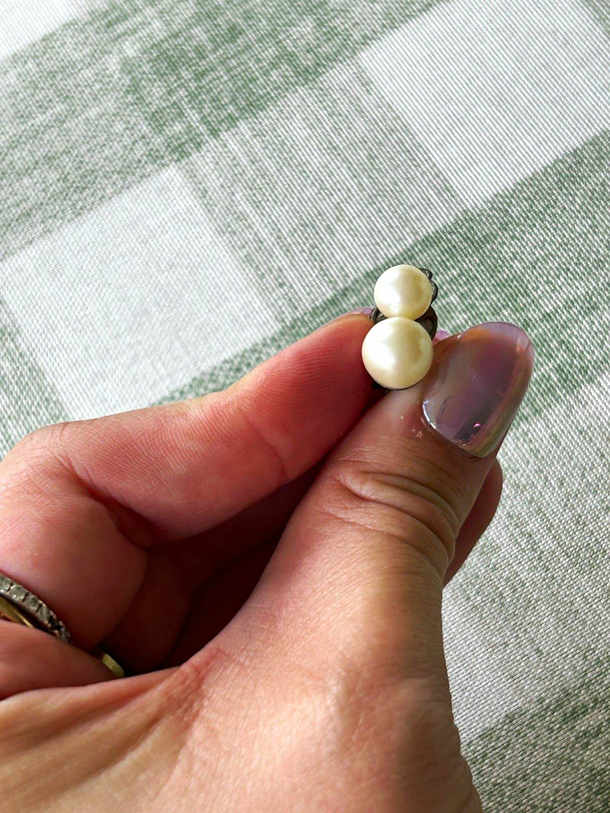 White Round Pearl Clip-On Stud Earrings Double Pearl-Look Silver Tone Metal