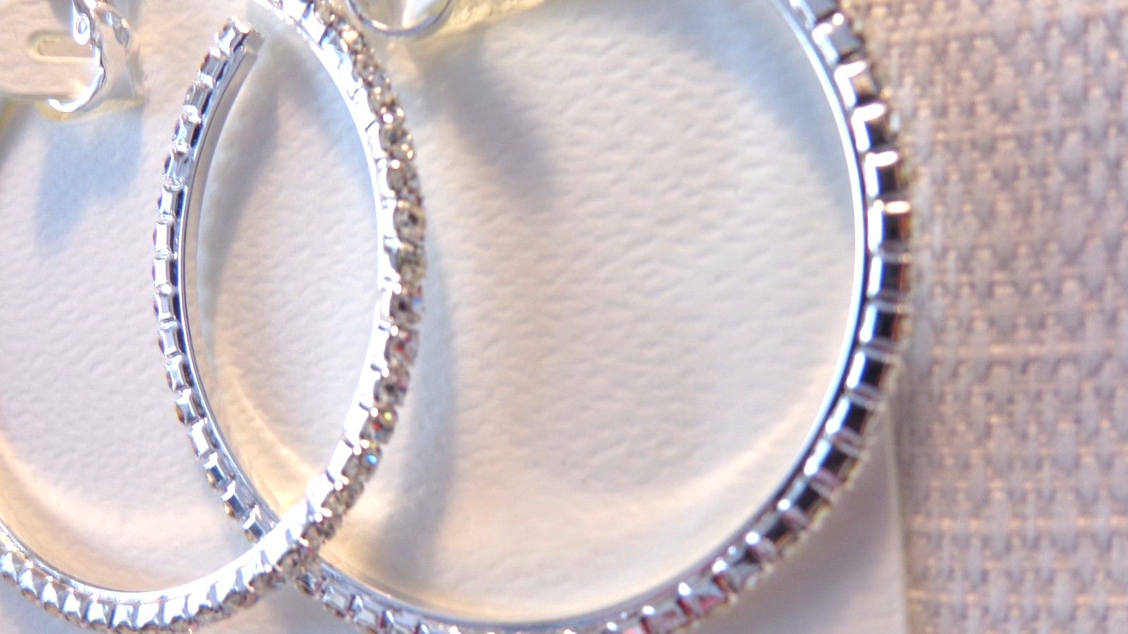 CLIP-ON EARRINGS 2.25 INCH HOOP CRYSTAL EARRINGS RHINESTONE SILVER OR GOLD TONE