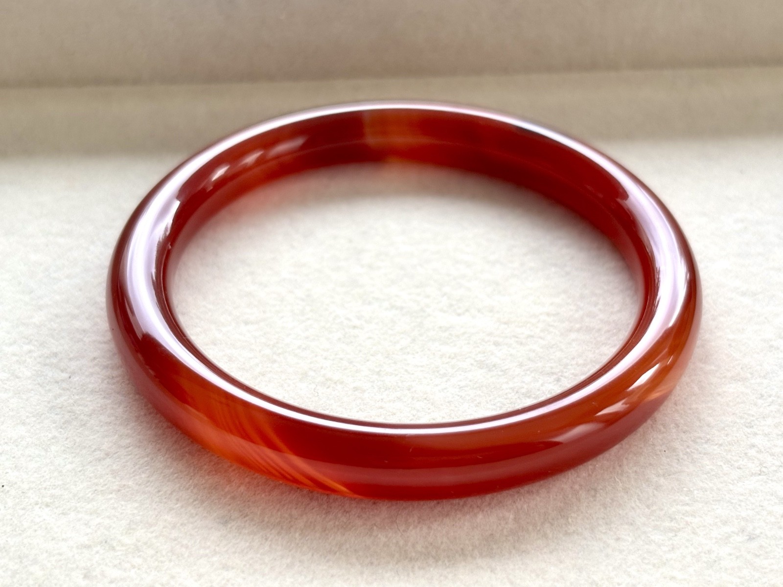 55mm Carnelian Red Agate Bangle Full Round with White Cloud Accent