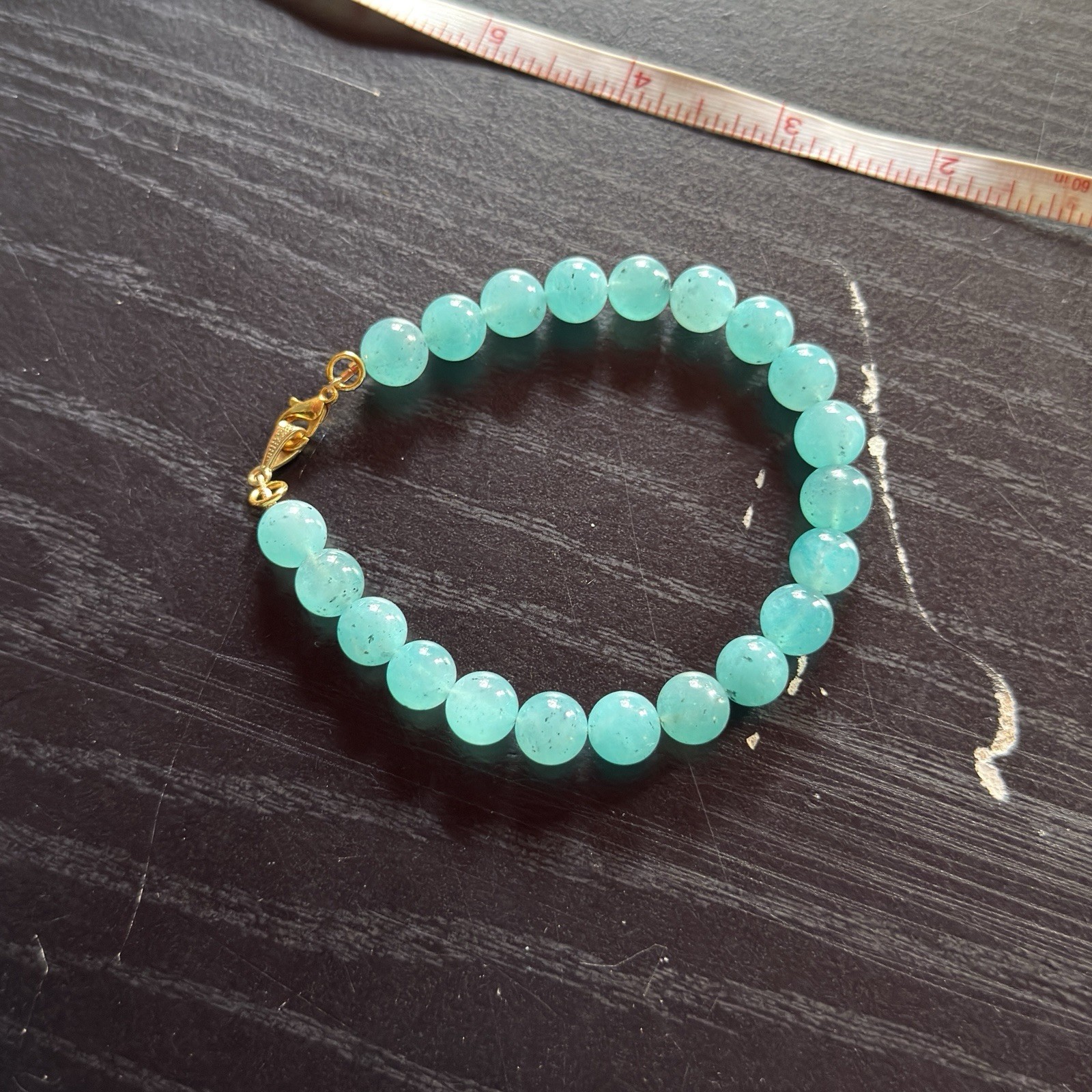 Amazonite Natural Gemstone Bead Bracelet | Smooth Round 9mm, 9.25″