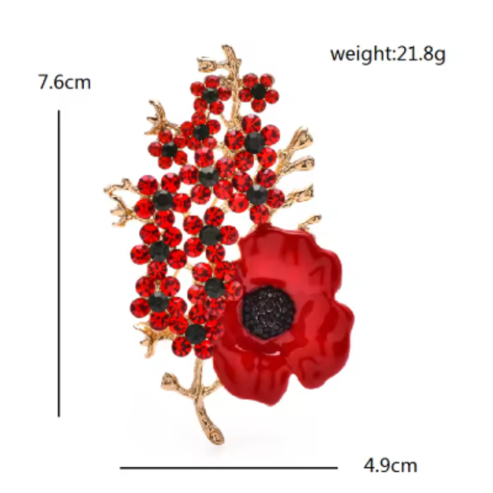 Beautiful Poppy Flowers Brooch Pin – Rhinestone Enamel Jewelry Gift USA