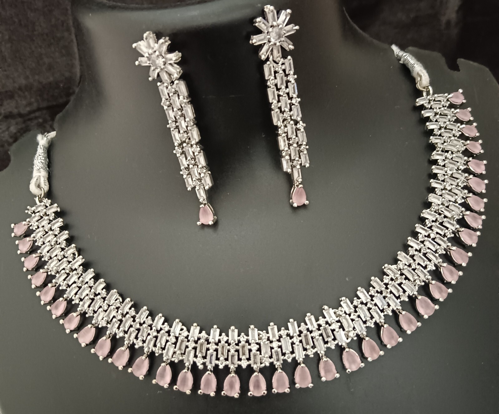 Premium Quality AAA CZ White Pink Stones Jewellery Set