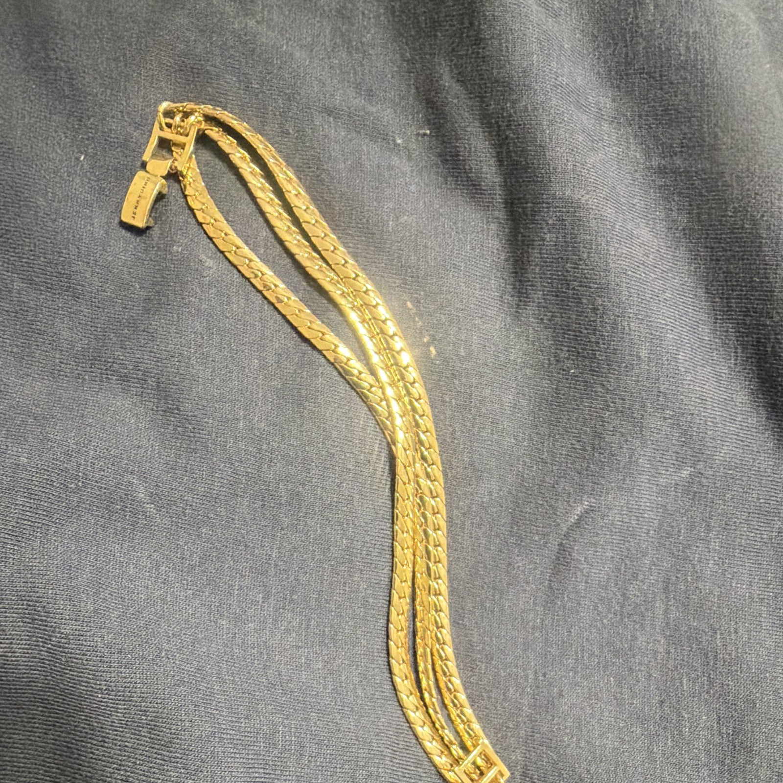Gold Tone Herringbone Chain Bracelet, Metal, Lobster Clasp, No Stone