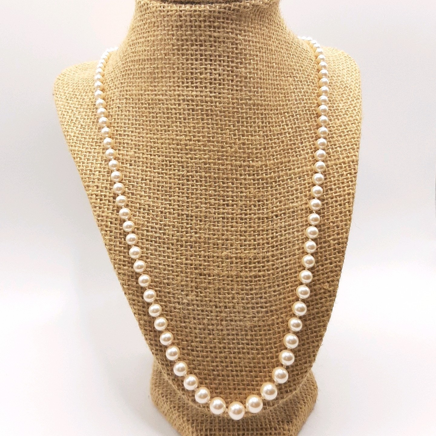 Monet Vintage Ivory Imitation Pearl Graduated Single Strand Necklace Signed 24″