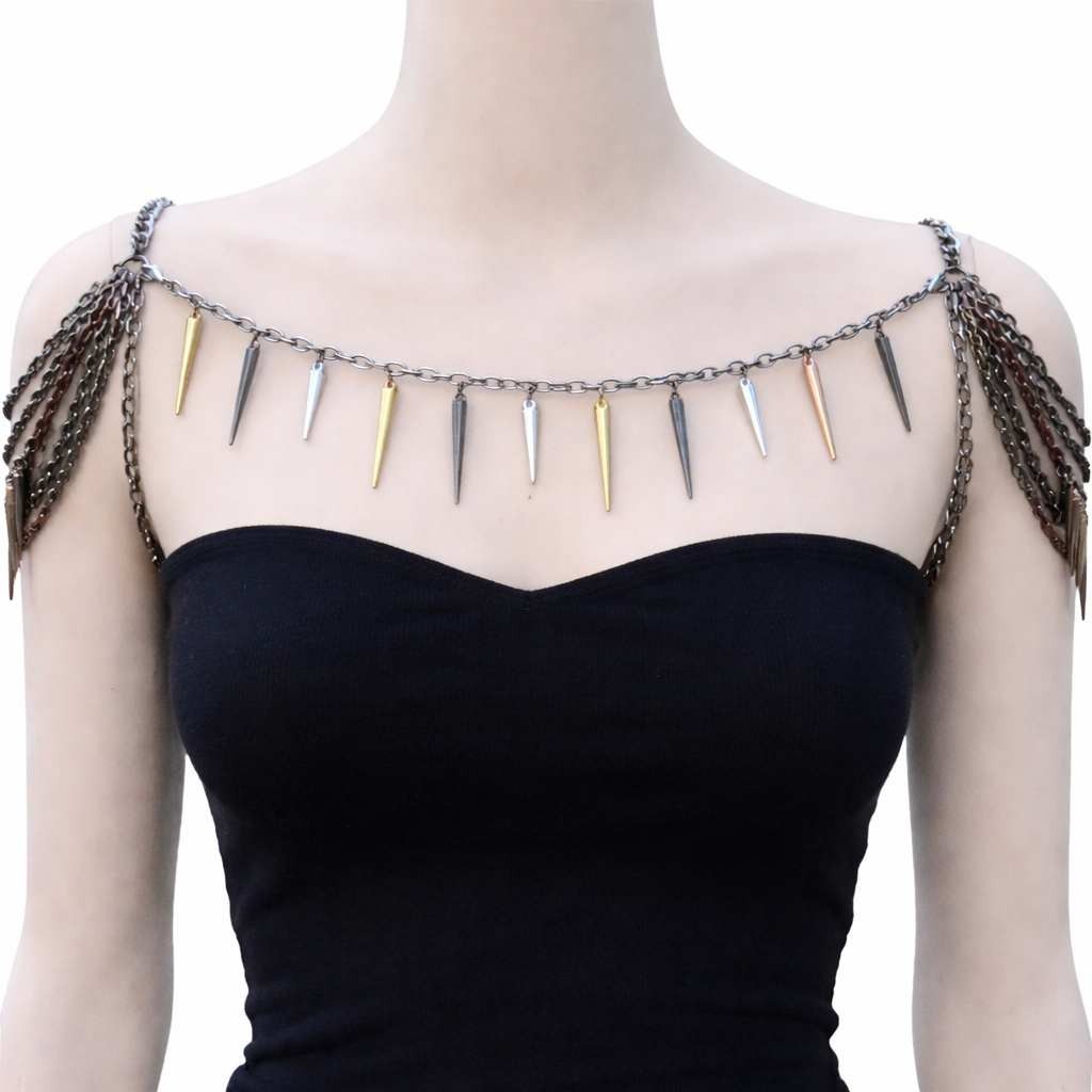 Double Sided Mixed Metals Spiked Shoulder Chain Necklace – Reaction Body Chains