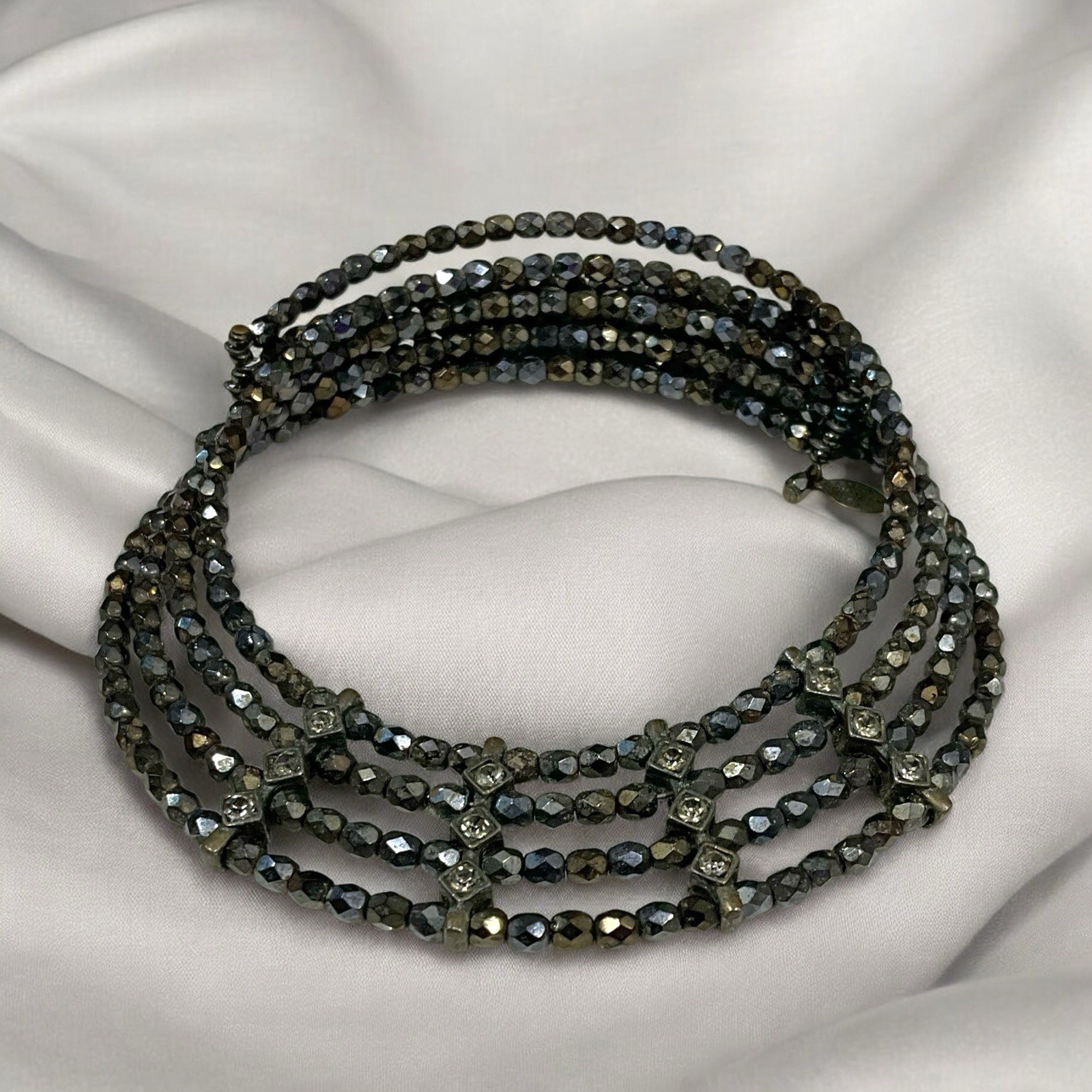 Sweet Romance Tri-level Memory Wire Necklace Brown Gold Crystal Layered