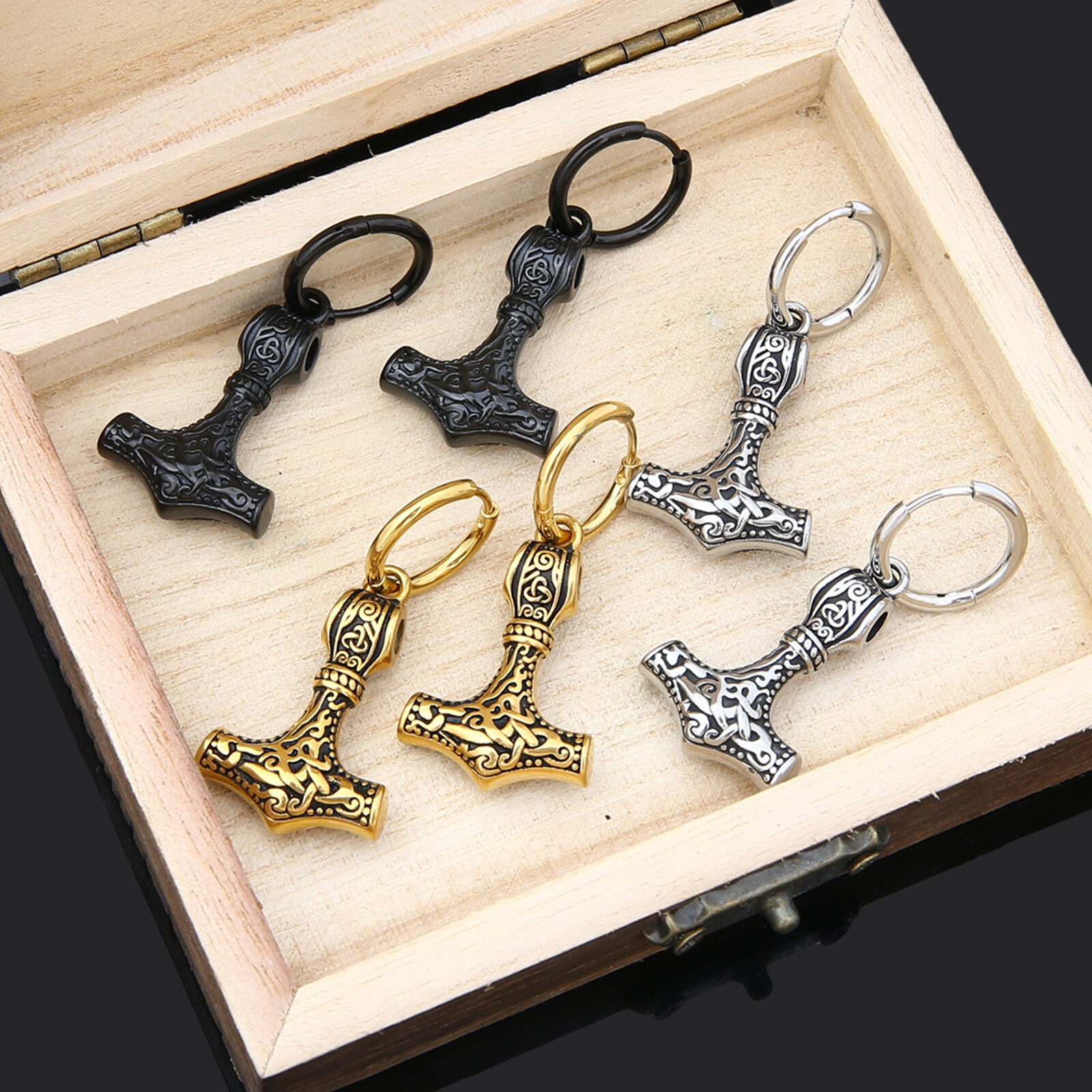 Viking Thors Hammer Earrings for Men Women Stainless Steel Drop Dangle Earrings