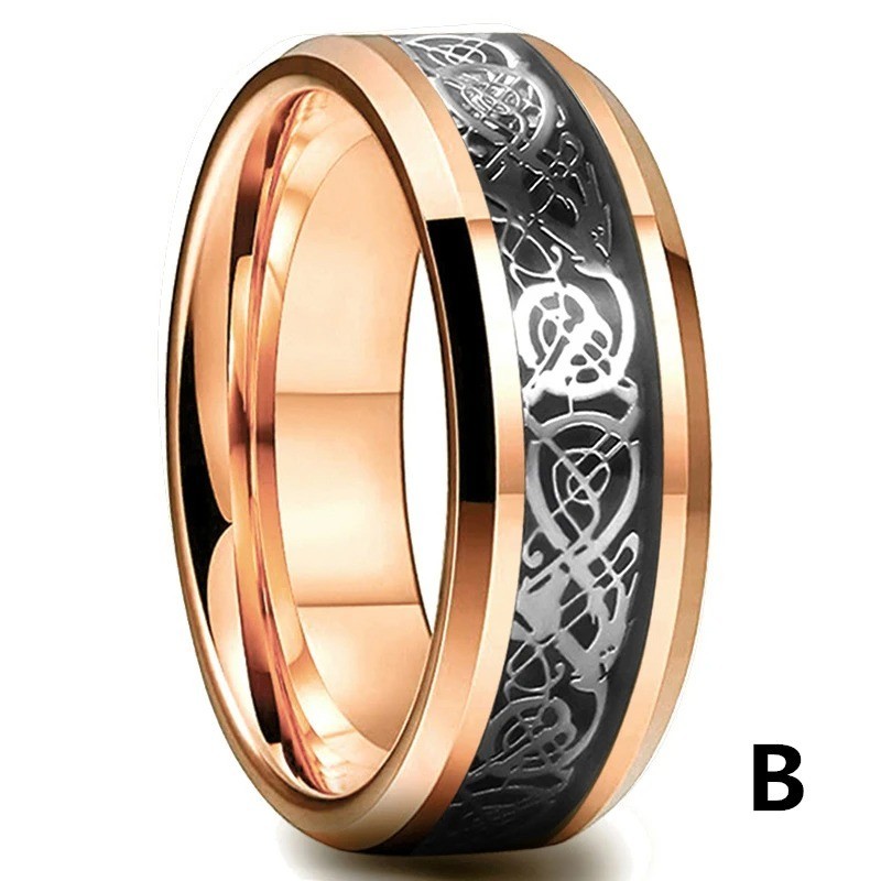 Men Women Gold Plated Blue Black Red Stainless Steel Celtic Dragon Band Ring 8mm