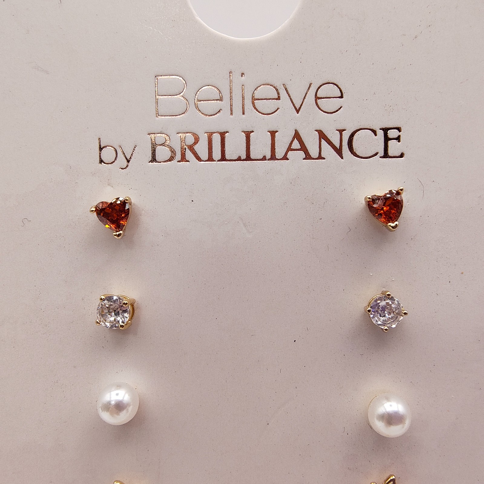 Believe by Brilliance Earring Stack 6 Pair Set 14kt Gold Flash Plated CZ