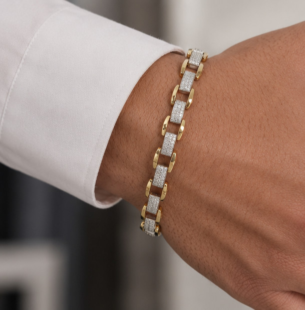 10 Ct Simulated Diamond Elegant Men’s Cuban Link Bracelet 14K Yellow Gold Plated