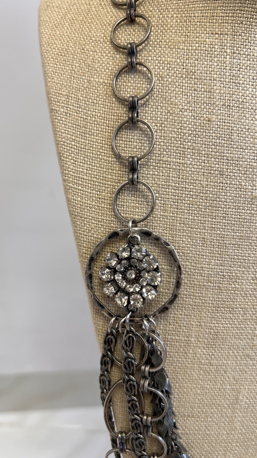 TSARINA Israel statement layered chain necklace crystal rhinestone silver tone