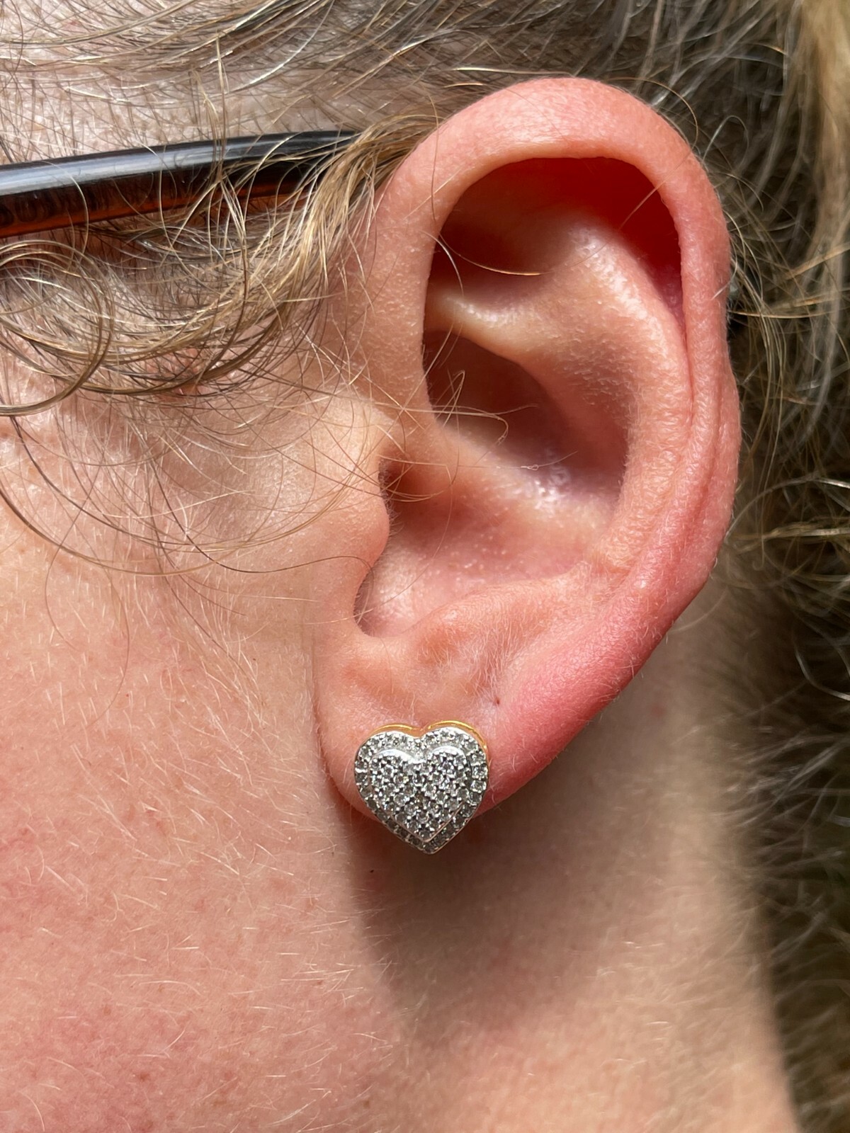Real 925 Sterling Silver 14k Gold Plated Heart Shape Earrings Simulated Diamonds