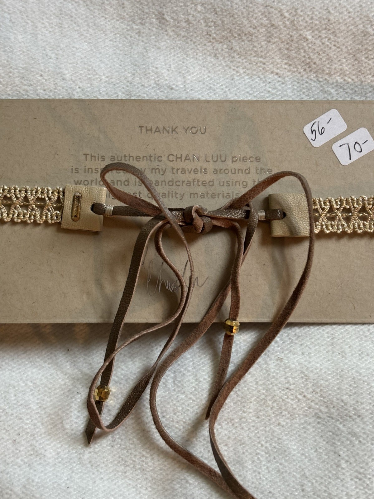 New Authentic Chan Luu Gold Pendant Choker with leather tie