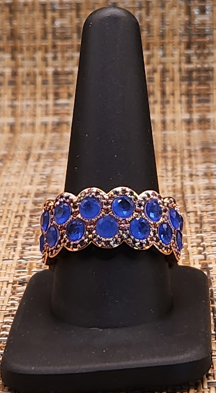 Bomb Party Rose Gold Tone Blue Sapphire-Style CZ Wide Band Ring – Size 11 NWOT