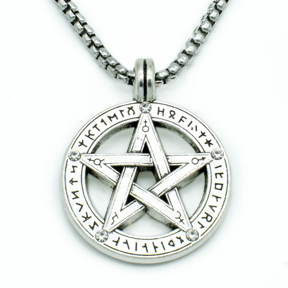 Pagan Wiccan Pentacle Pentagram Star Pendant Necklace 24″ Stainless Steel Chain