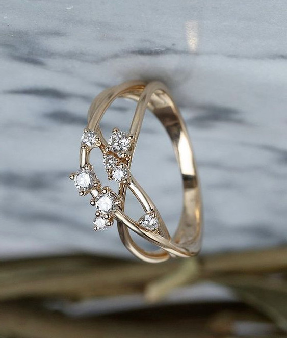 1.35 Ct Round Simulated Diamond 14k Yellow Gold Plated Fancy Promise Band Ring