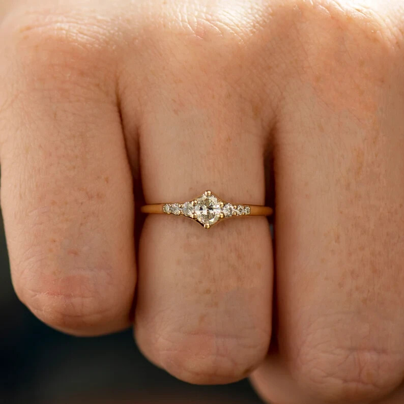 Tiny Wedding Band Ring 1.21 Ct Oval Cut Simulated Diamond 14K Yellow Gold Plated