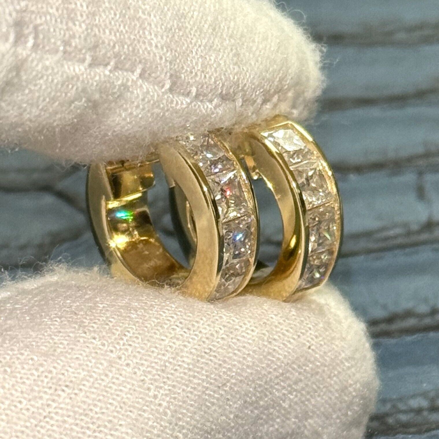 2.80 CTW Princess Cut Moissanite Hoop Earrings Huggies – 925 Silver Gold