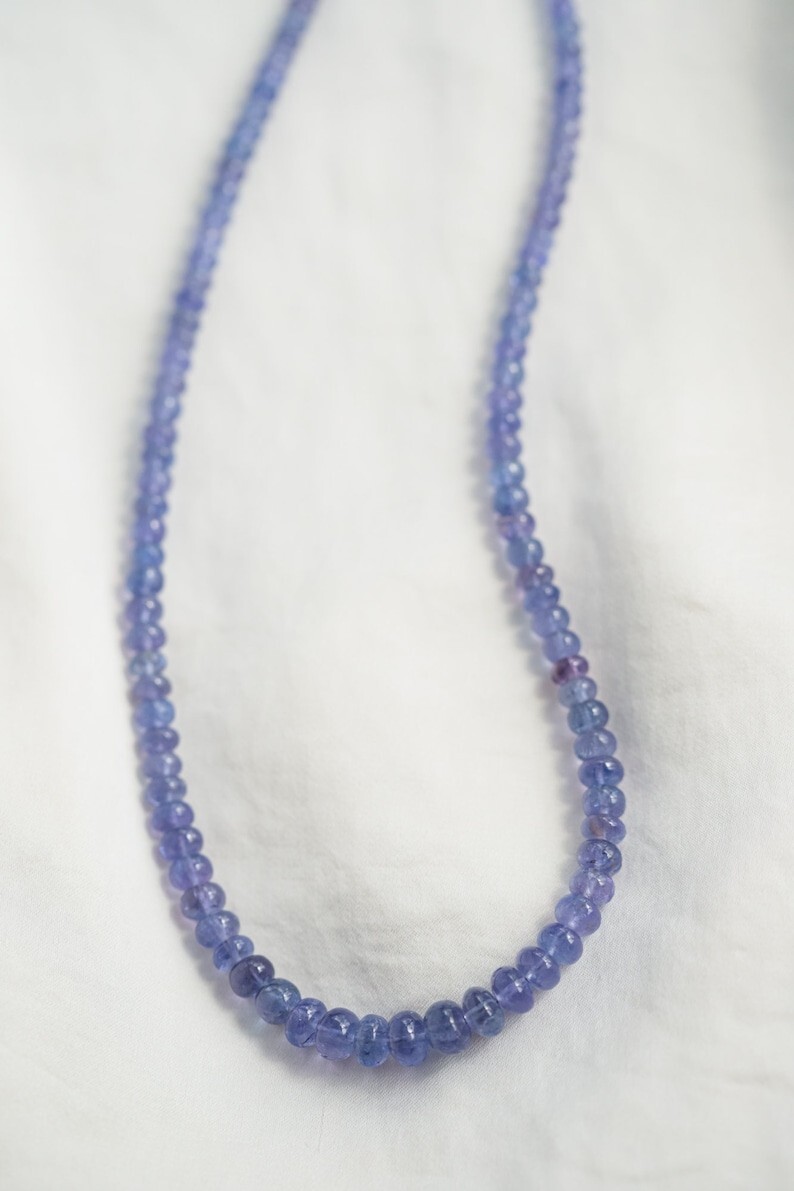 A++ Genuine Blue Tanzanite Smooth Rondelle Gemstone Beaded 3-4MM Necklaces 24”