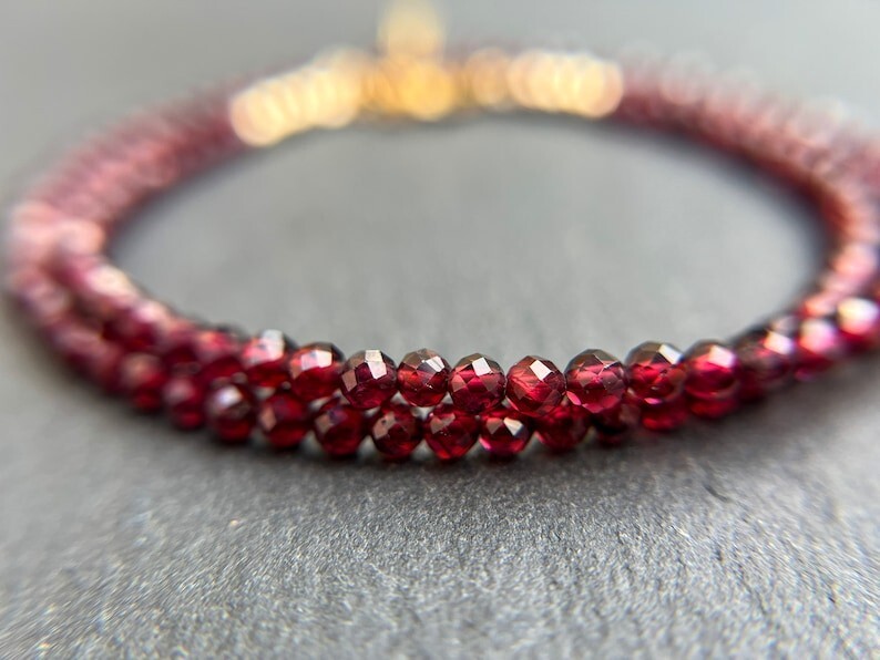 A+++++ Nature Garnet Faceted Round Gemstone Beads Handmade Women Necklaces 18”