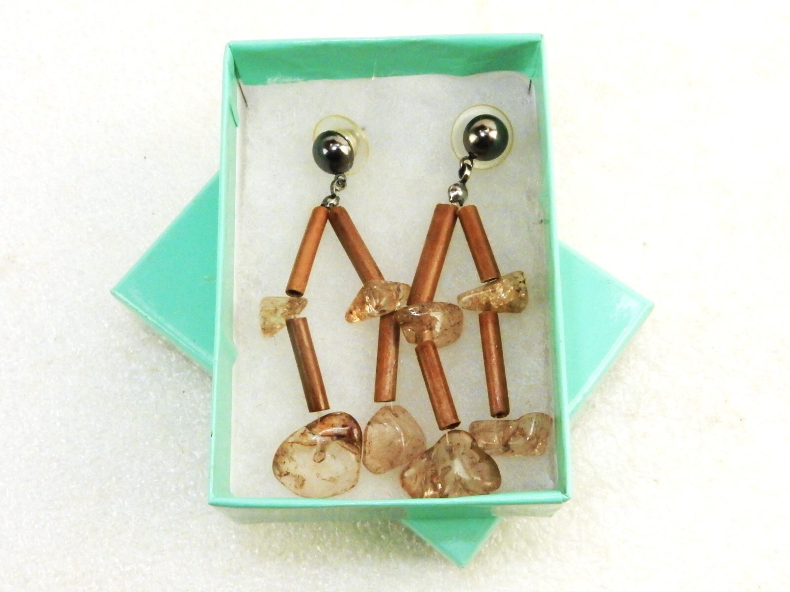 Dangler Earrings, Round Tube Beads, Brown Streak Crystal, Friction Post, JWL-235