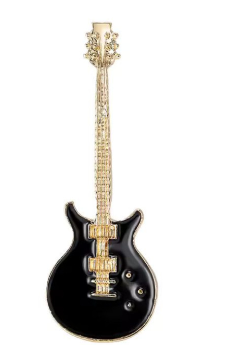 Enamel Electric Guitar Brooch Rock Music Instrument Pin Gold Musician Jewelry Gi