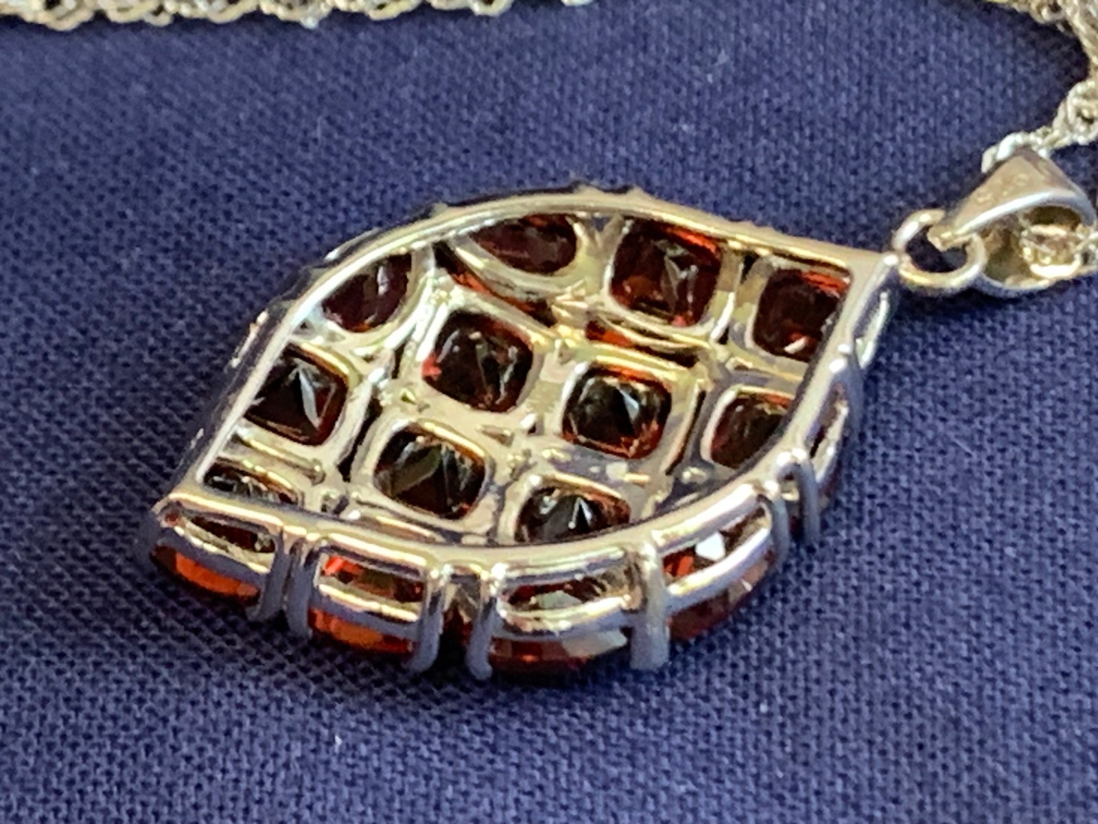 Sterling Silver Necklace 7g Fine Jewelry 19.5″ Chain Garnet Look Stones *READ*