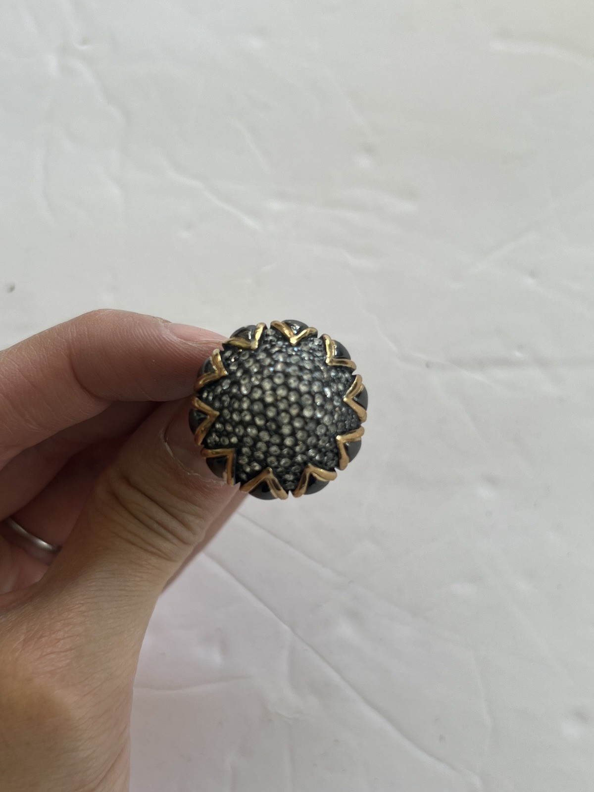 Gun Metal & Gold Tone STELLA & DOT Rhinestone Dome Ring Size 4