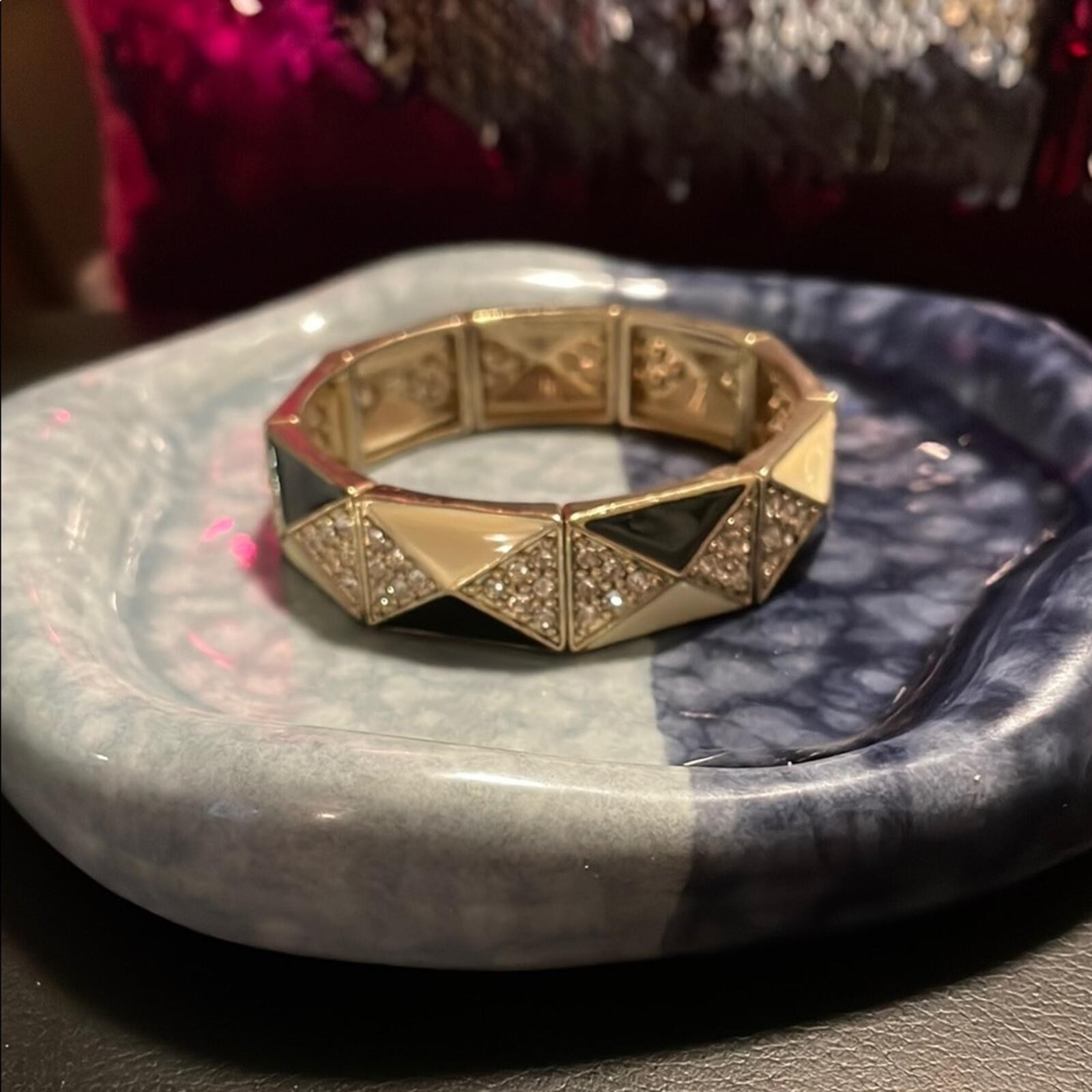 Gold and Black Textured Geometric Bracelet