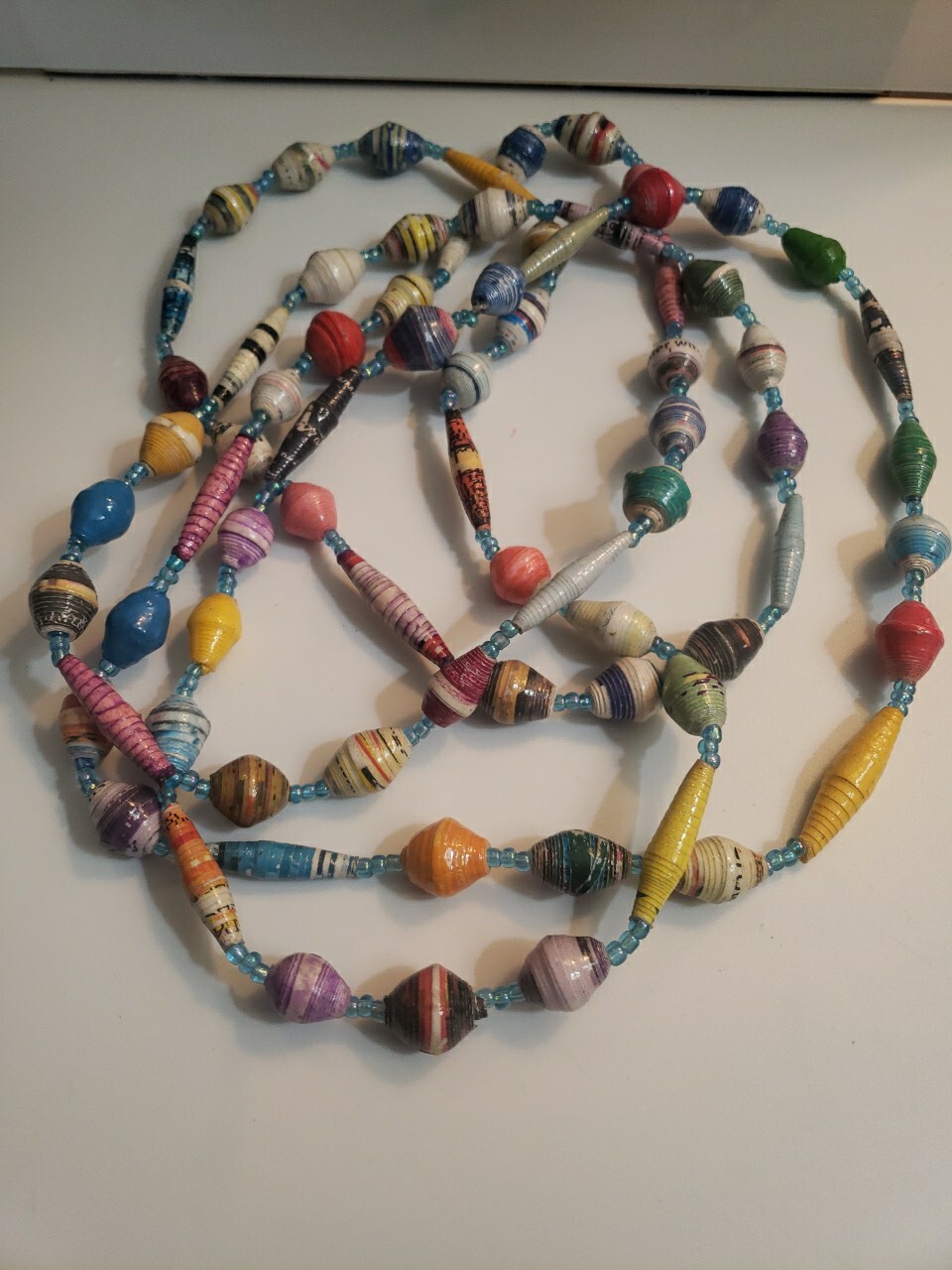 Multicolored Vintange Handmade Paper Bead Neckless 62in