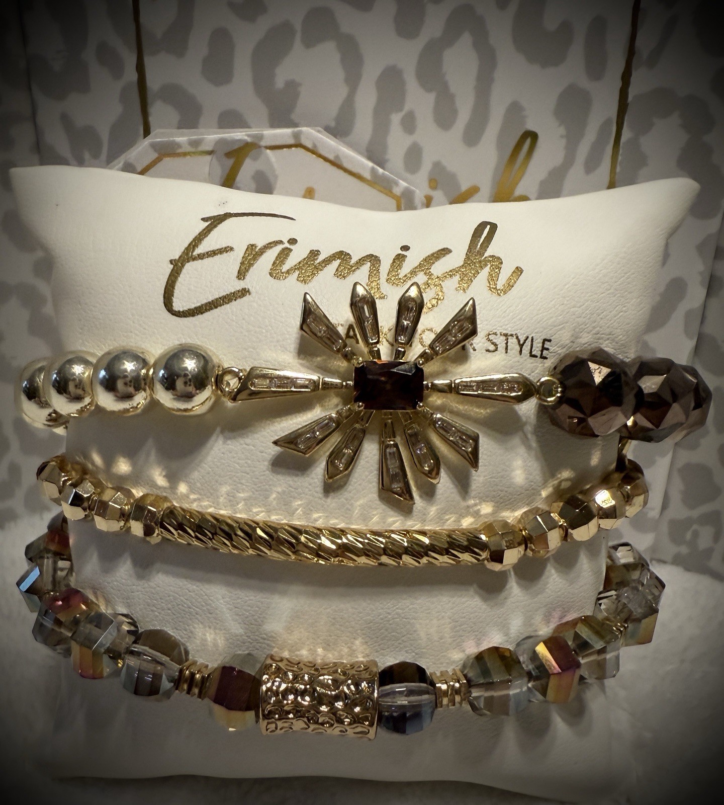 New ERIMISH Bracelets – 3 pc stack – Brown & Gold CHRISTMAS Extended or Regular