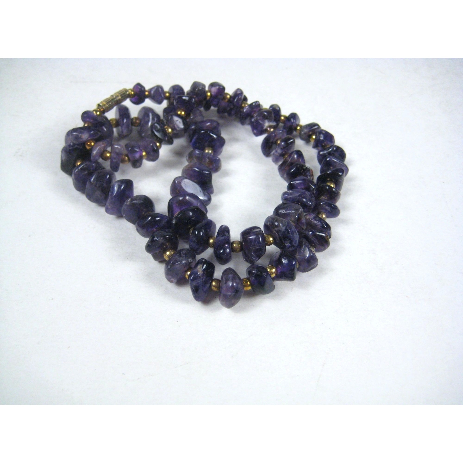 Amethyst Stone Chip Gold Beaded Necklace Purple Jewelry 21 Inch Boho Chic Style