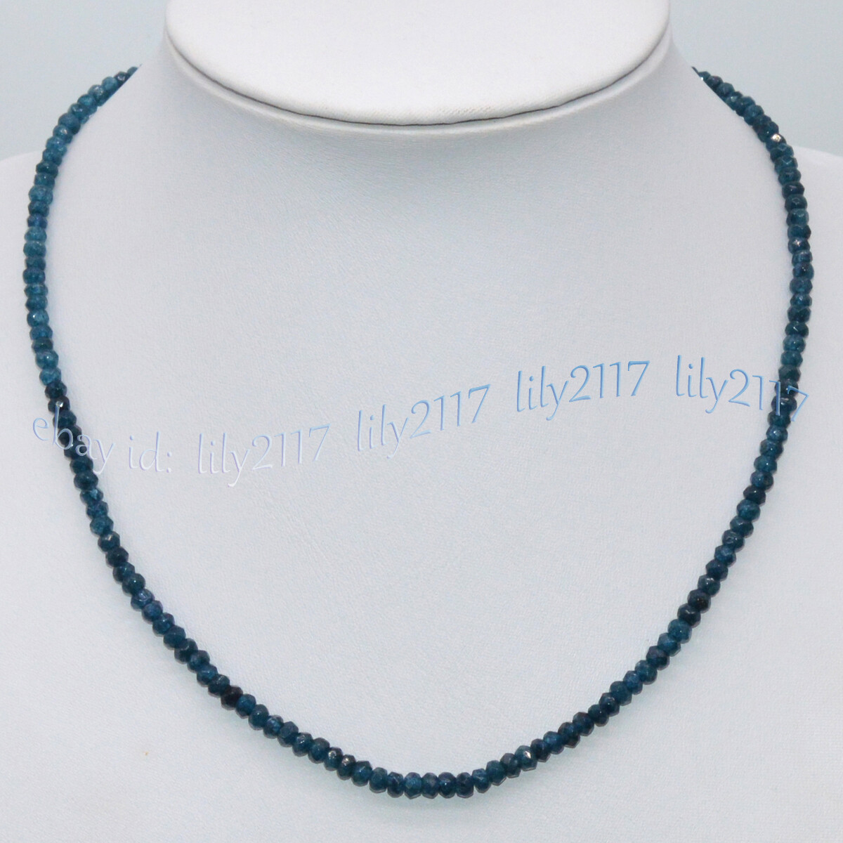 2x4mm Blue Apatite Faceted Roundel Gemstone Beads Necklace 16-36” Silver Clasp