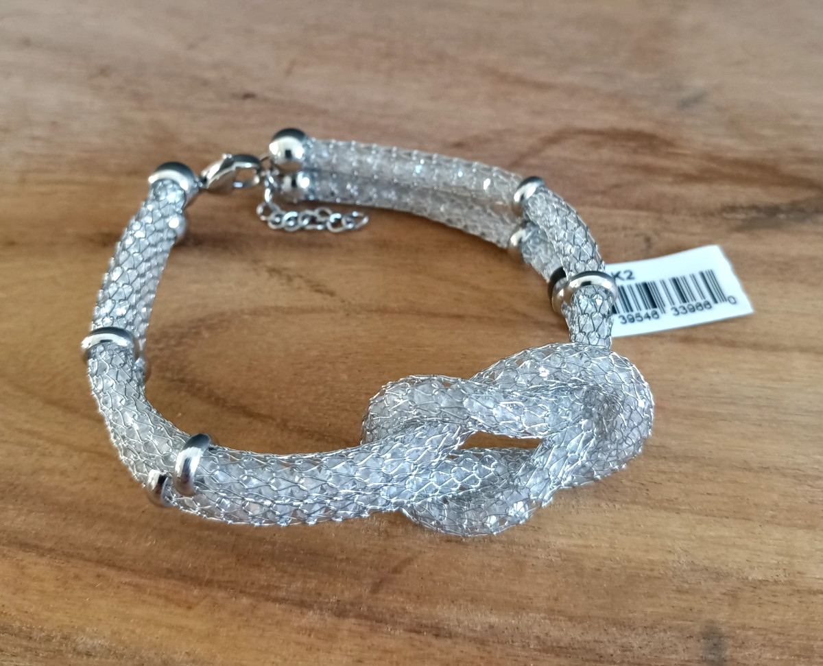 INOX Mesh Knot Bracelet Silver Tone Stainless Steel Modern Jewelry w/ Box NWT