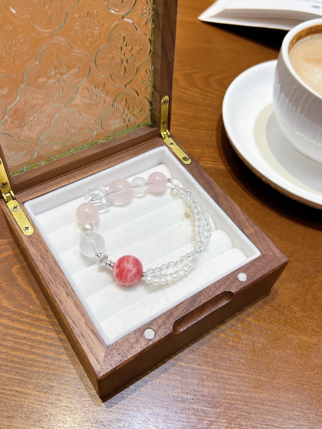 Natural Pearl Rose Quartz Rhodochrosite Original Design Handmade Bracelet