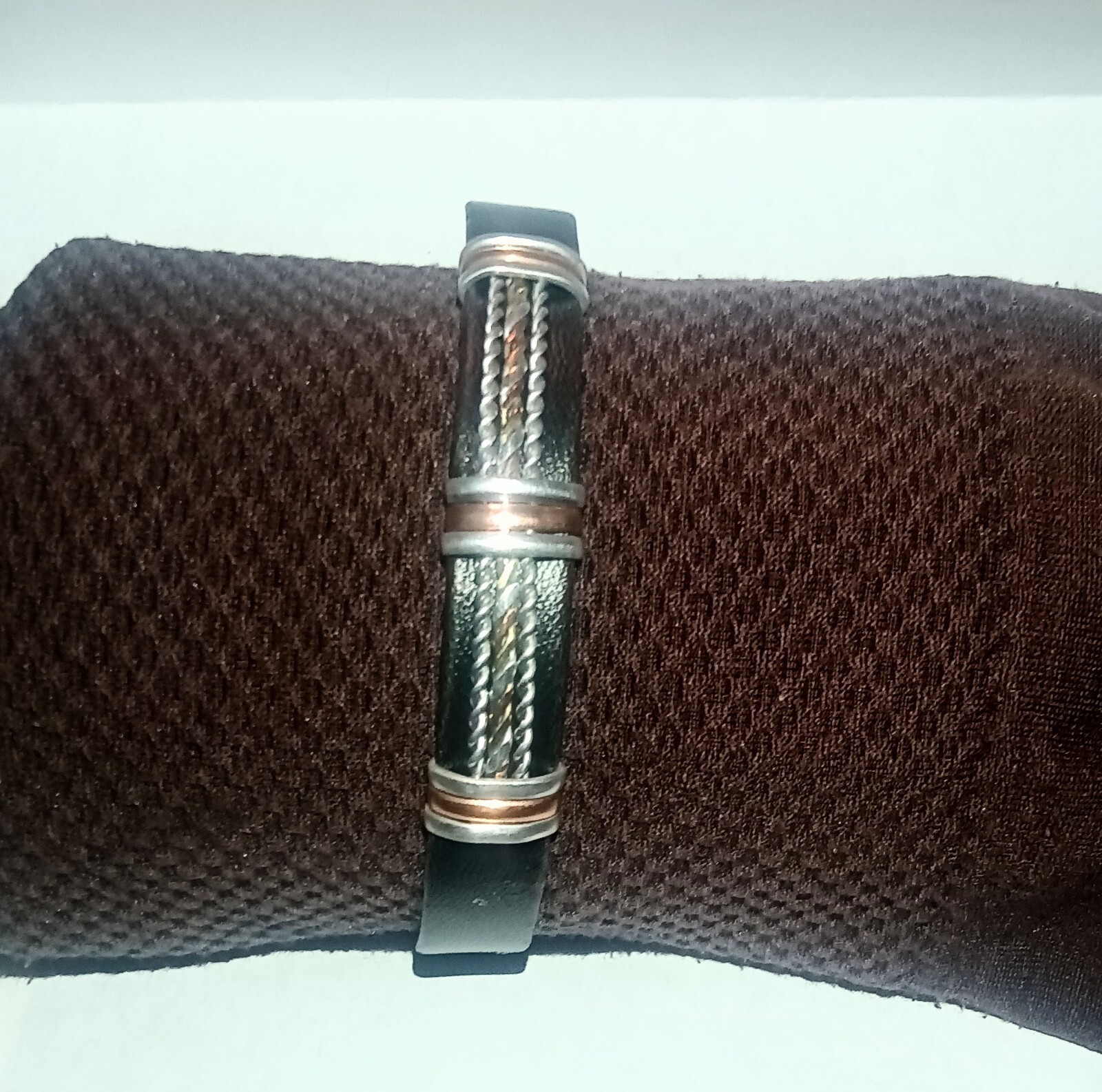 Pure Copper Leather Wrapped Magnetic Bracelet Men Women Pain Jewelry