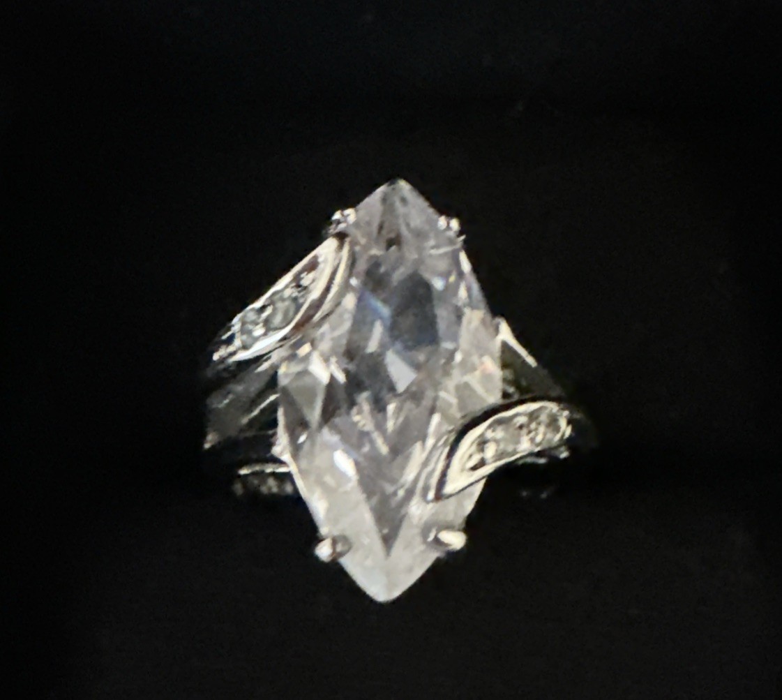 Marquise Light Blue CZ Silver Tone Ring Size 9.75 Costume Jewelry