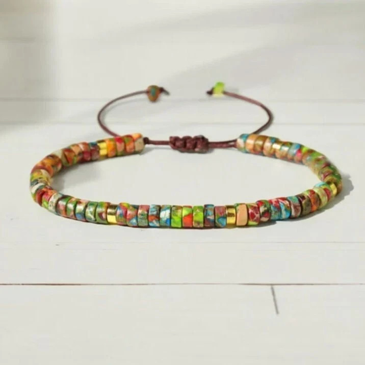 Colorful Imperial Jasper Beads Healing Calming Bracelet Xmas Gift For Women Men
