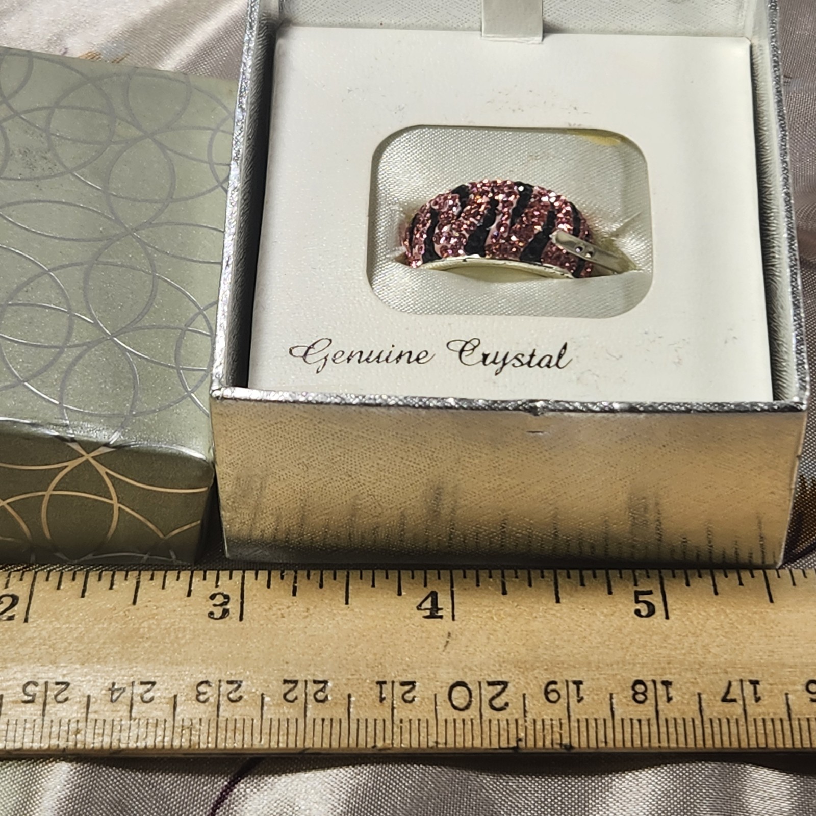 Genuine Crystal Size 8 Pink Zebra Ring