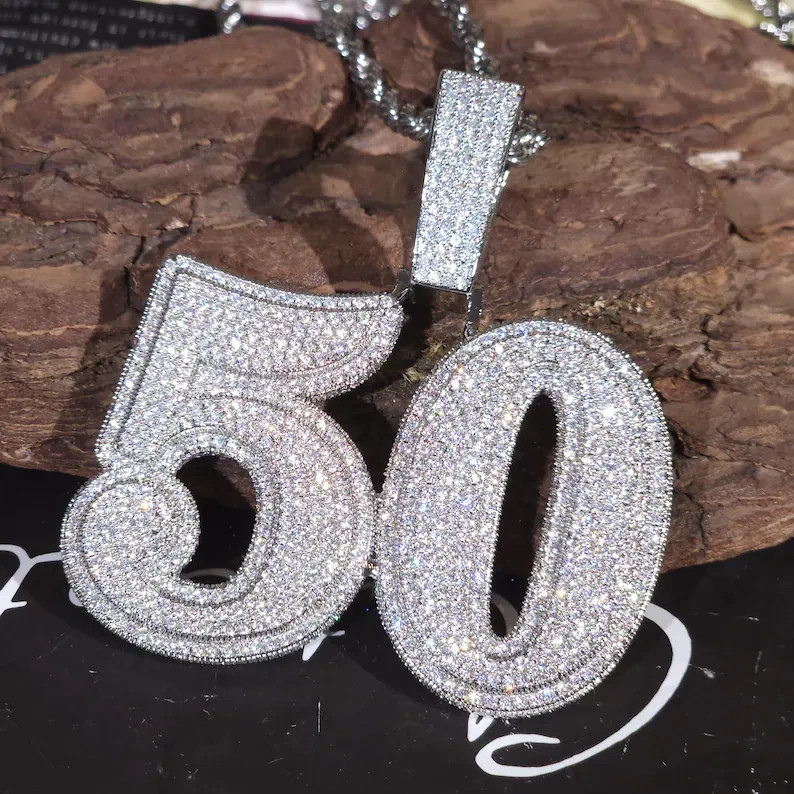 14K White Gold Plated Personalized Hip Hop Pendant 4 Ct Round Simulated Diamond