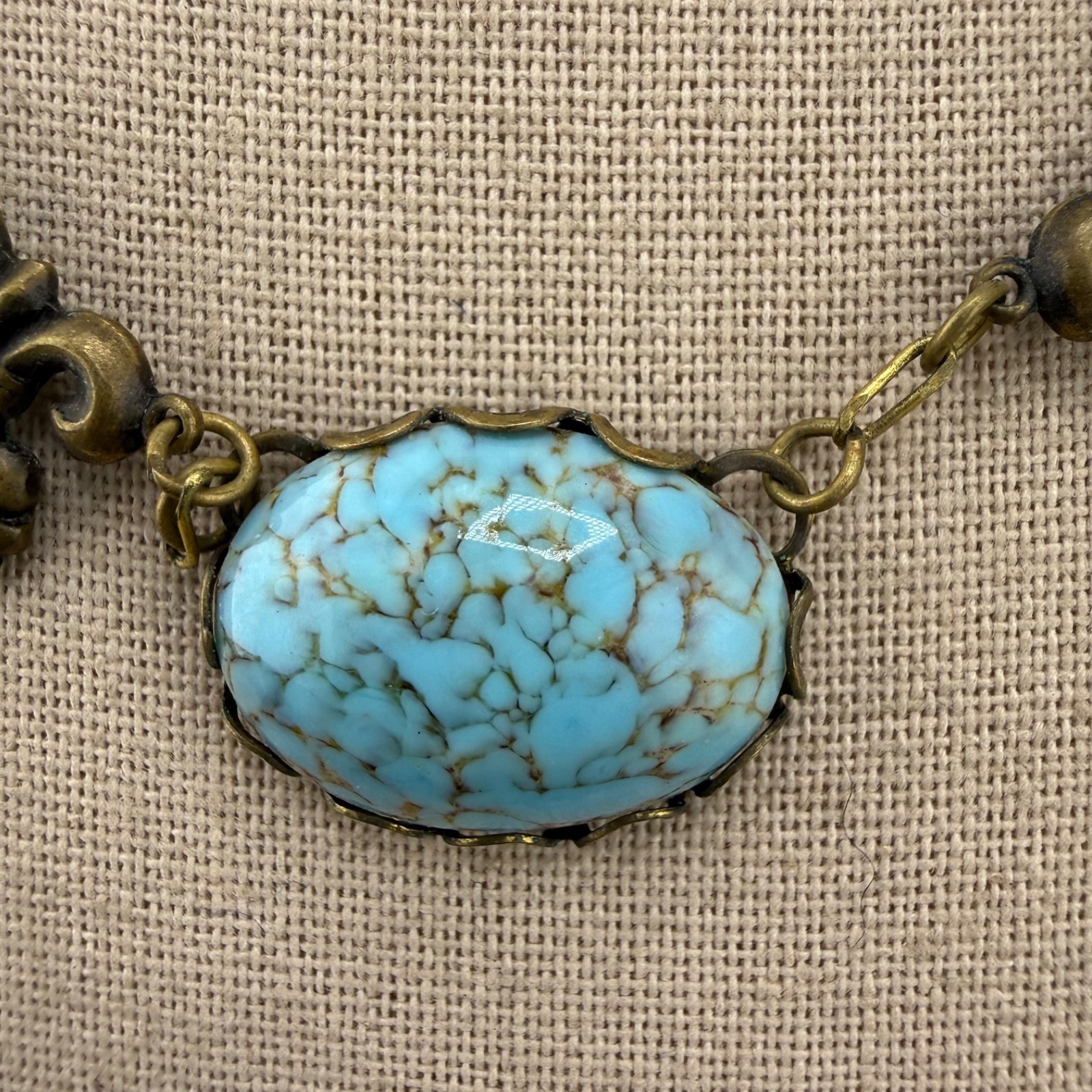 Anne Koplik Designs Necklace Brass Blue Glass 16”