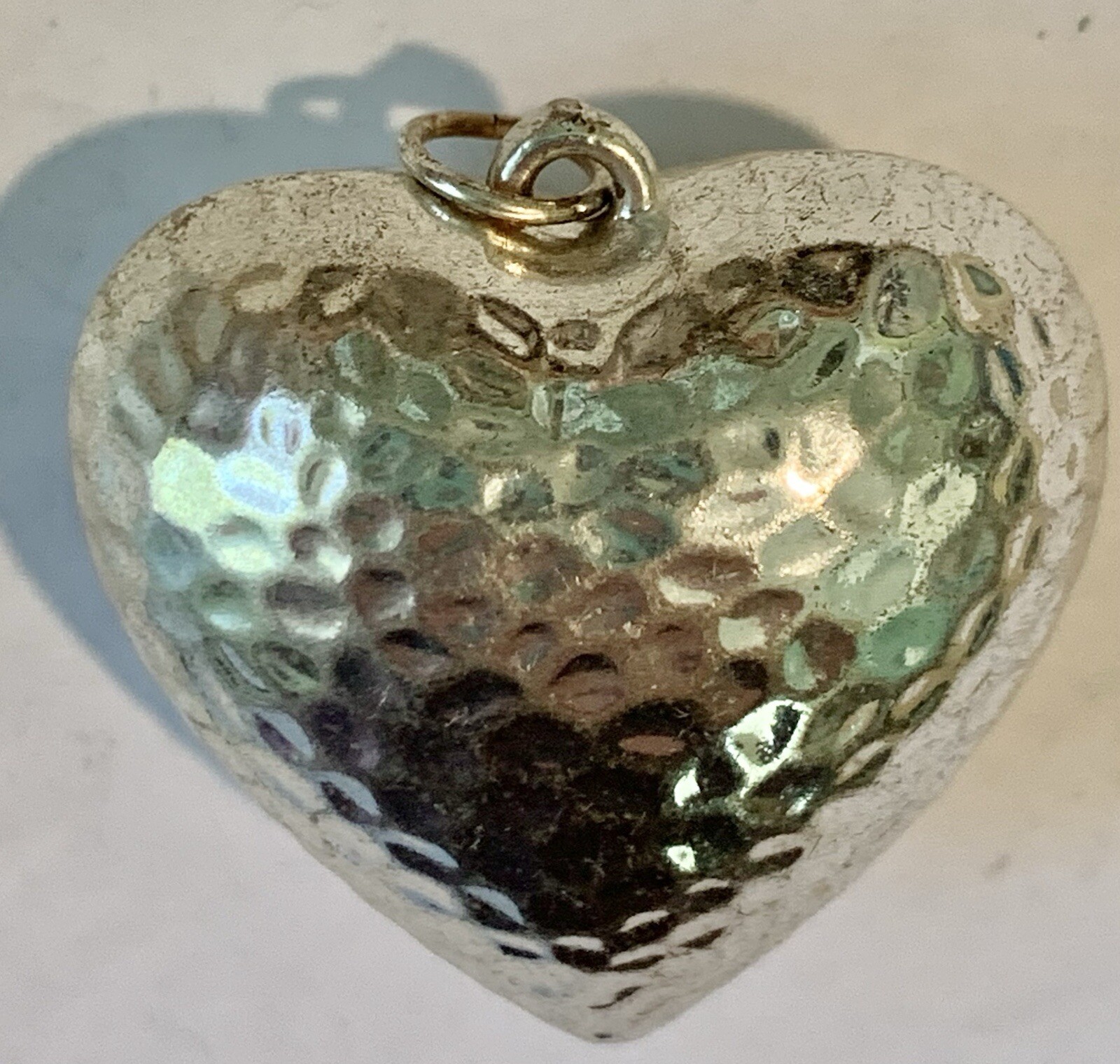 BEAUTIFUL VINTAGE SILVER PUFFY HEART PENDANT 1 1/8” x 1 1/4”! 925?? #2
