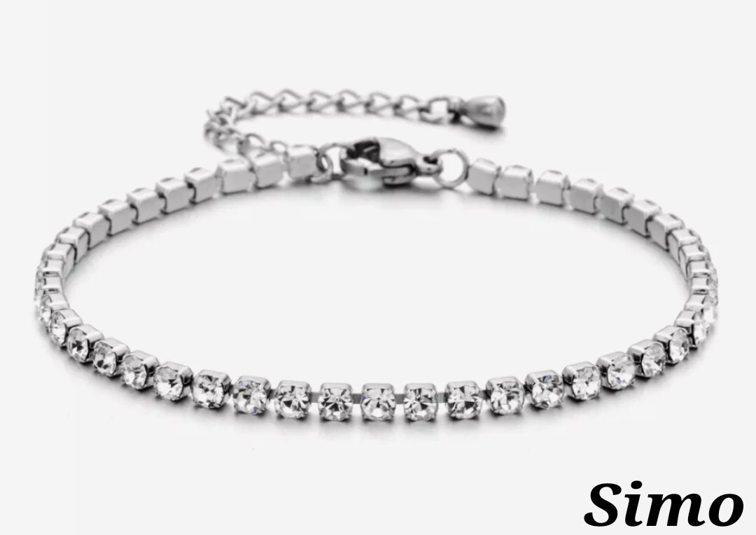 WOMENS MENS TENNIS STYLE ADJUSTABLE STEEL BRACELET WHITE LIGHT SEXY GIFT