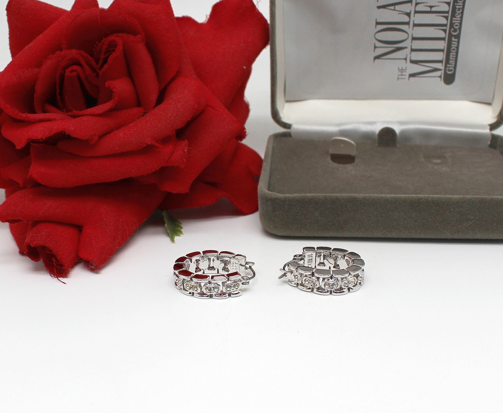 Nolan Miller Silver tone Rhinestone Hoops Pierced Earrings Cat RESCUE