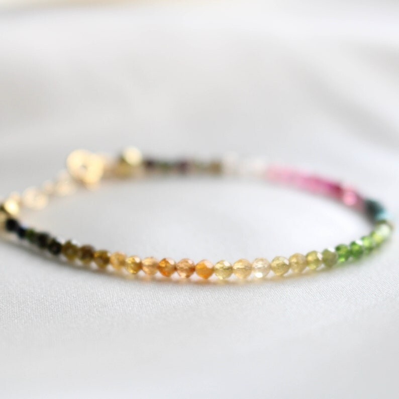 A++ Dainty Multi Tourmaline Faceted Round Gemstone Beads Healing Bracelets 6-8”