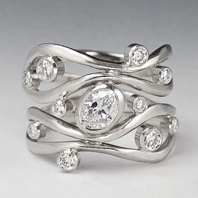 Cocktail Ring Wide Twist Gold Color Prong Setting Geometric Women Jewelry